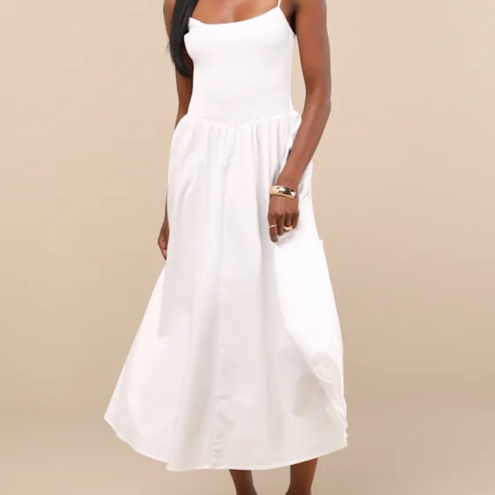 Lulus Tandria White Smocked Sleeveless Midi Dress